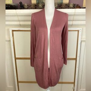 J. Jill Ribbed Dusty Rose Open-Front Cardigan w/ pockets lightweight ribbed